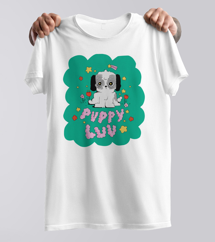 Puppy Luv Chloe Moriondo Cute Cartoon Dog With Stars And Flowers T-Shirt