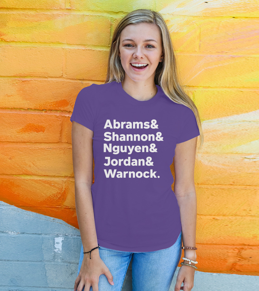 Abrams Shannon Nguyen Jordan Warnock Bold Text Purple Background T-Shirt