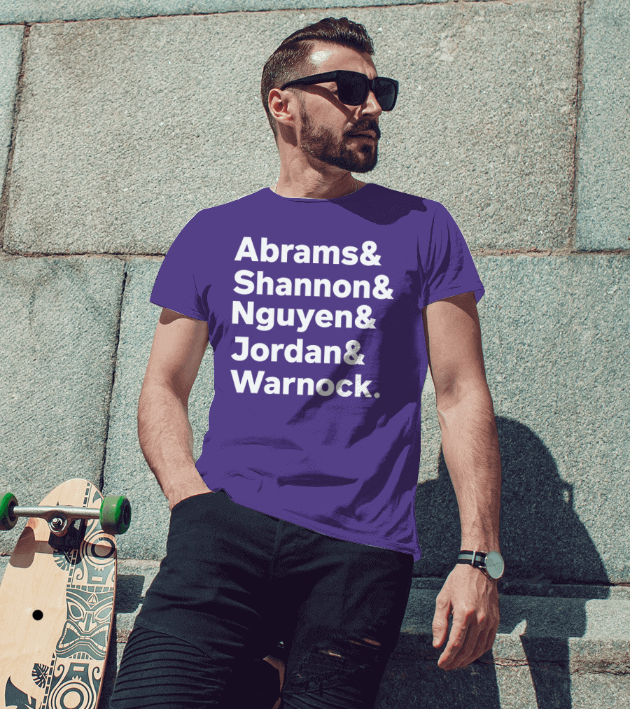 Abrams Shannon Nguyen Jordan Warnock Bold Text Purple Background T-Shirt
