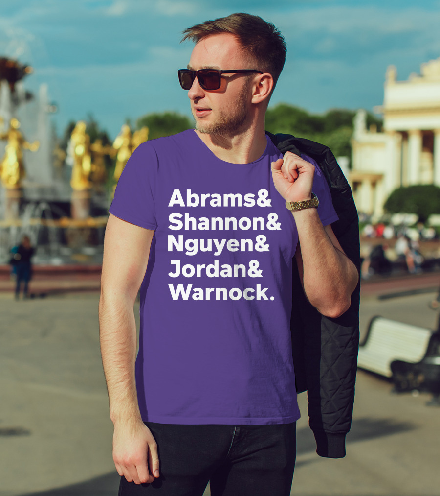 Abrams Shannon Nguyen Jordan Warnock Bold Text Purple Background T-Shirt