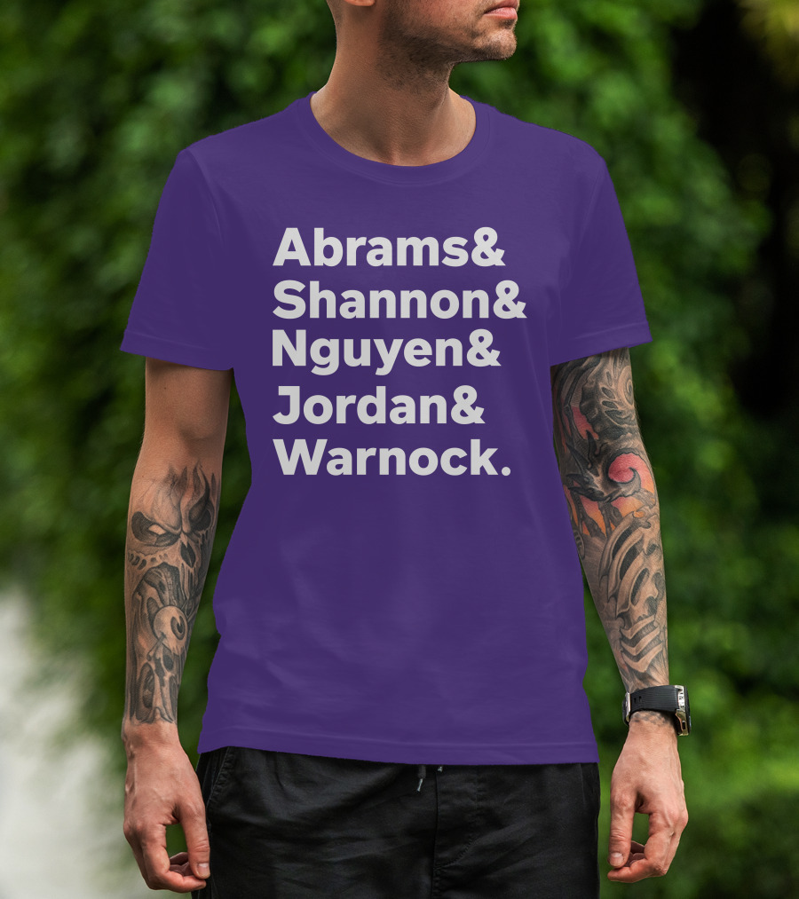 Abrams Shannon Nguyen Jordan Warnock Bold Text Purple Background T-Shirt