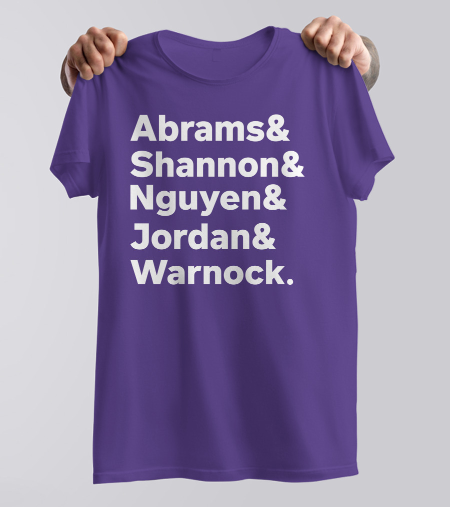 Abrams Shannon Nguyen Jordan Warnock Bold Text Purple Background T-Shirt