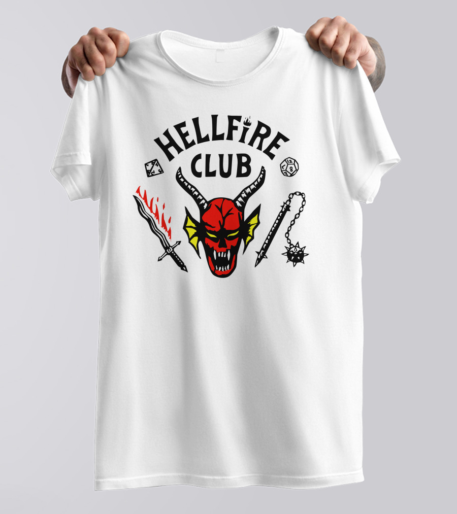 Hellfire Club Devil Flaming Sword Mace Dice Icon Collection T-Shirt