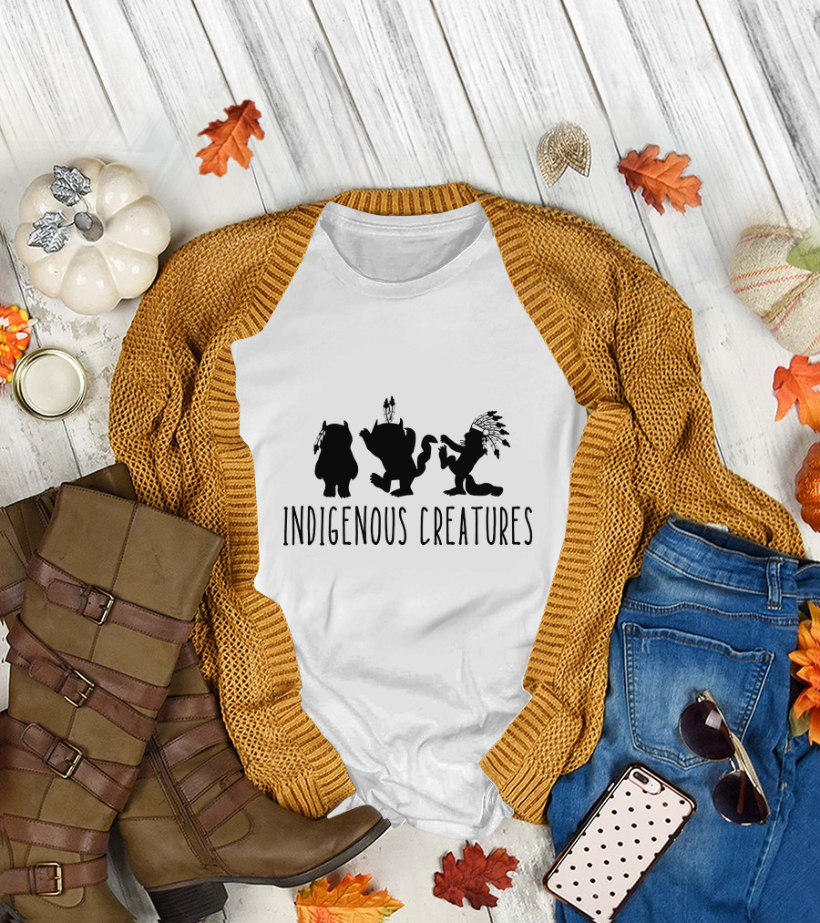 INDIGENOUS CREATURES SILHOUETTE TRIO WITH ARROWS AND FEATHERS T-Shirt