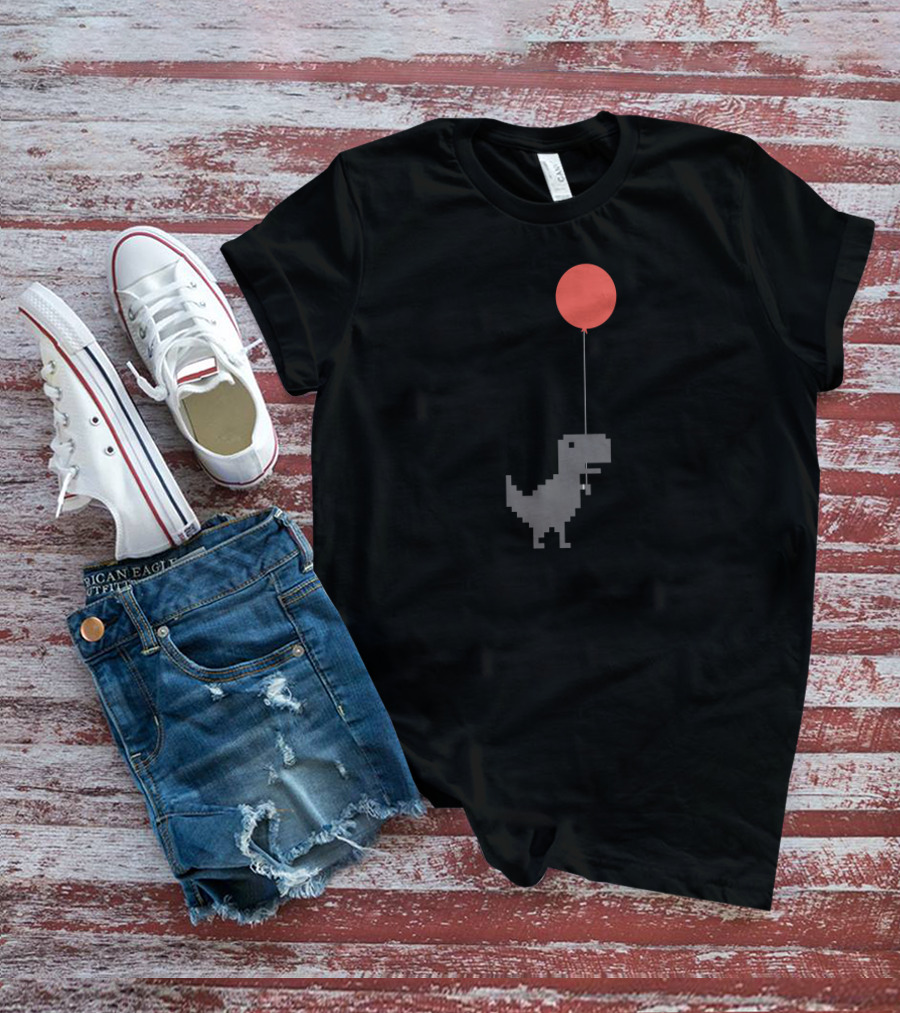 The Dino Balloon Pixel Art Dinosaur With Red Balloon T-Shirt