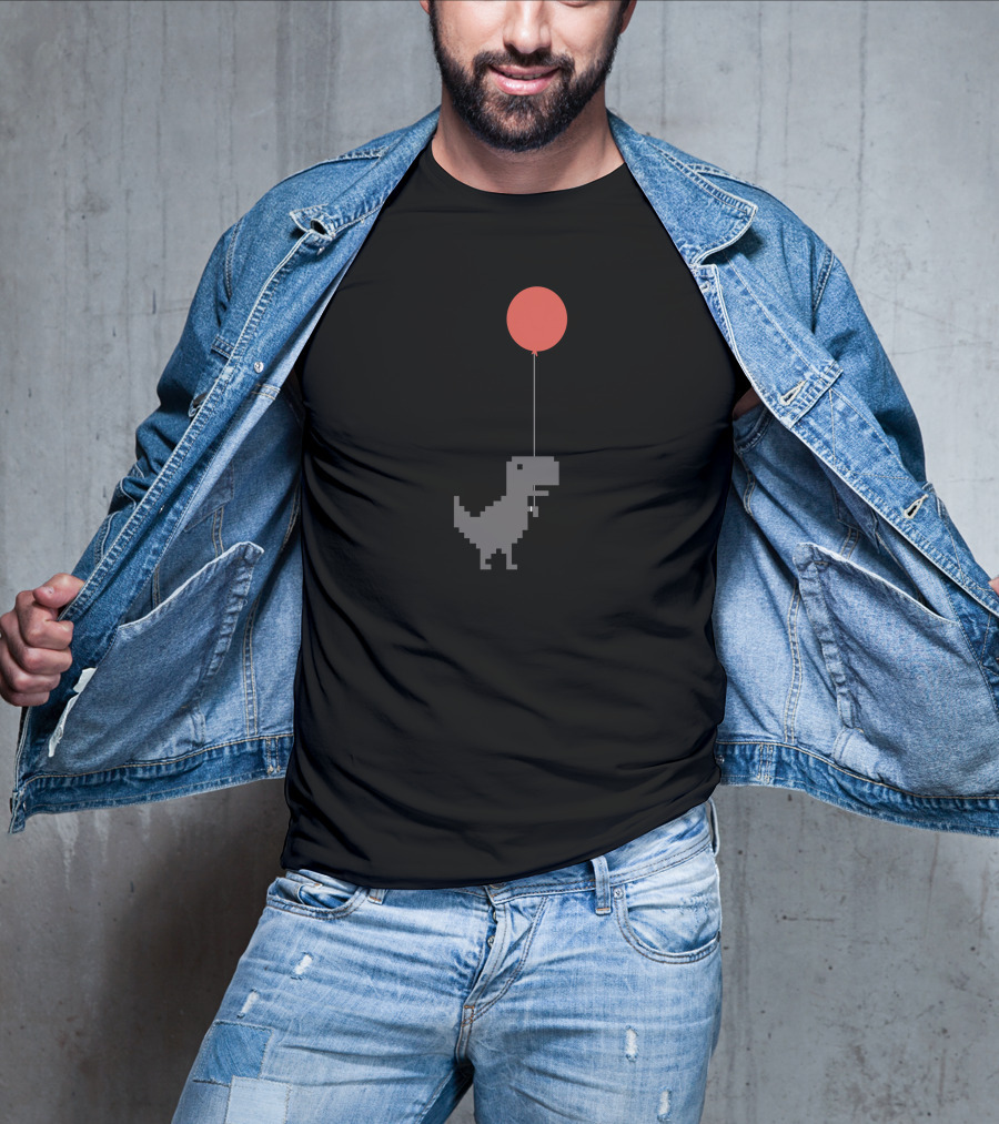 The Dino Balloon Pixel Art Dinosaur With Red Balloon T-Shirt