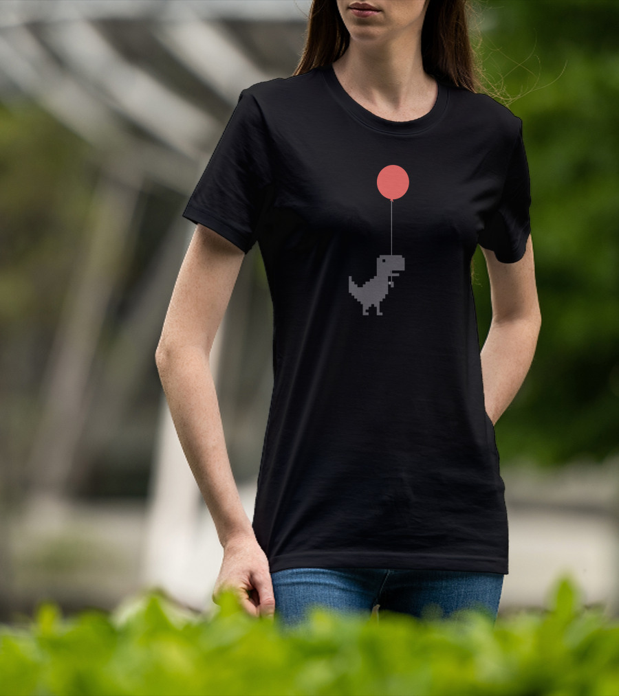 The Dino Balloon Pixel Art Dinosaur With Red Balloon T-Shirt