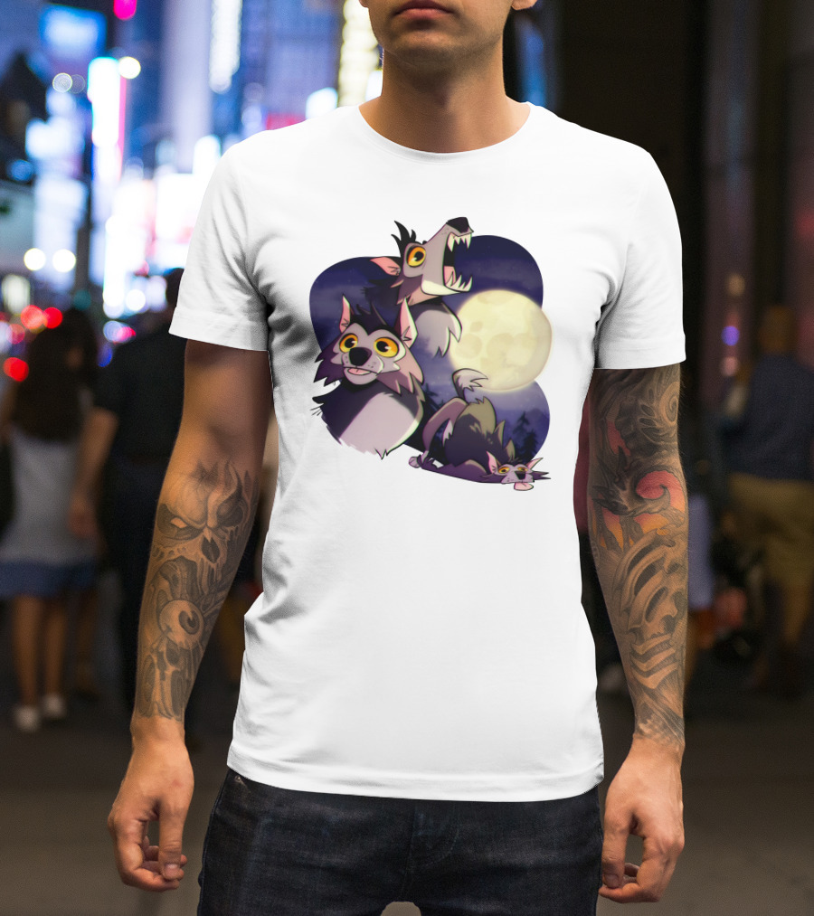 Three Wuff Moon Essential Wolves Howling Full Moon Night Sky T-Shirt