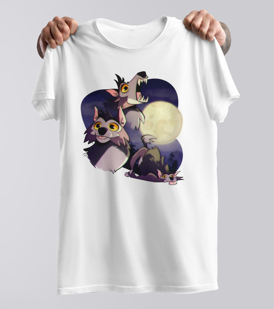 Three Wuff Moon Essential Wolves Howling Full Moon Night Sky T-Shirt
