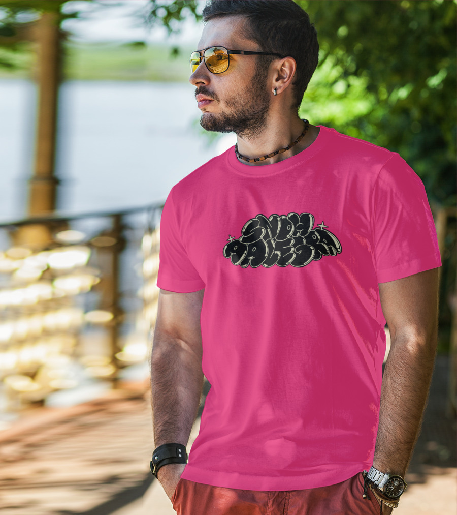Snoh Aalegra Bold Bubble Lettering On Bright Pink Background T-Shirt