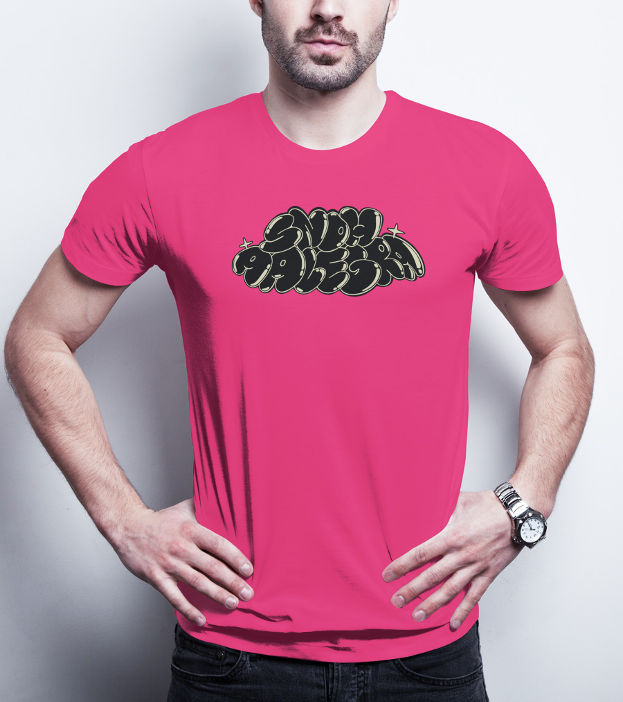 Snoh Aalegra Bold Bubble Lettering On Bright Pink Background T-Shirt