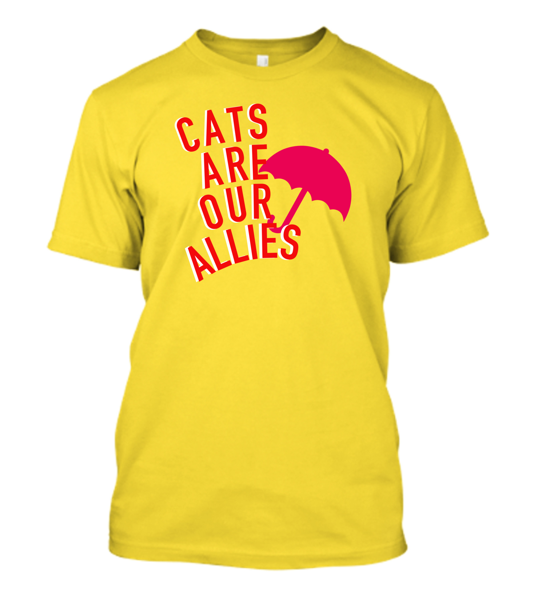 Jortsthecat Cats Are Our Allies Red Umbrella Yellow Background T-Shirt