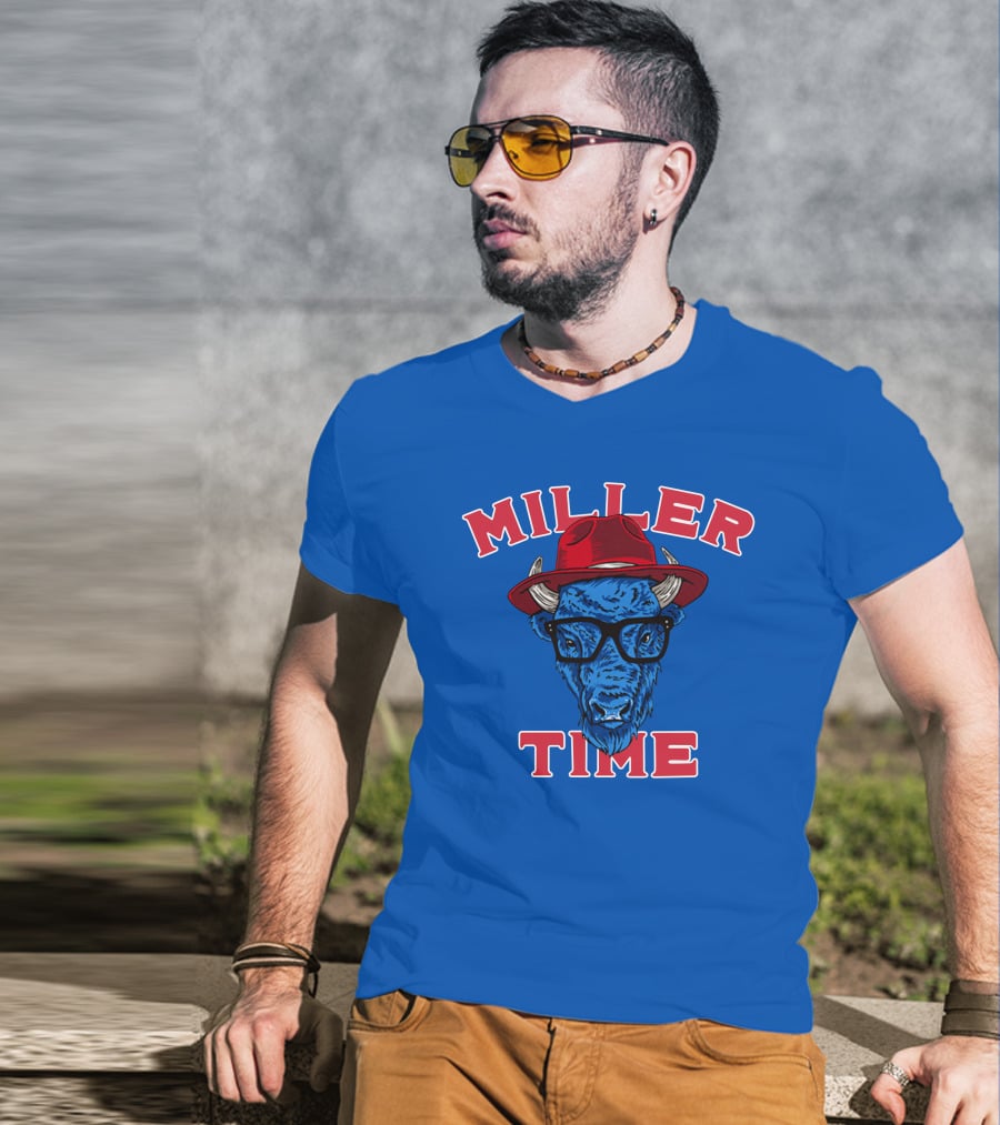 Miller Time Buffalo Red Hat Glasses Blue Buffalo T-Shirt