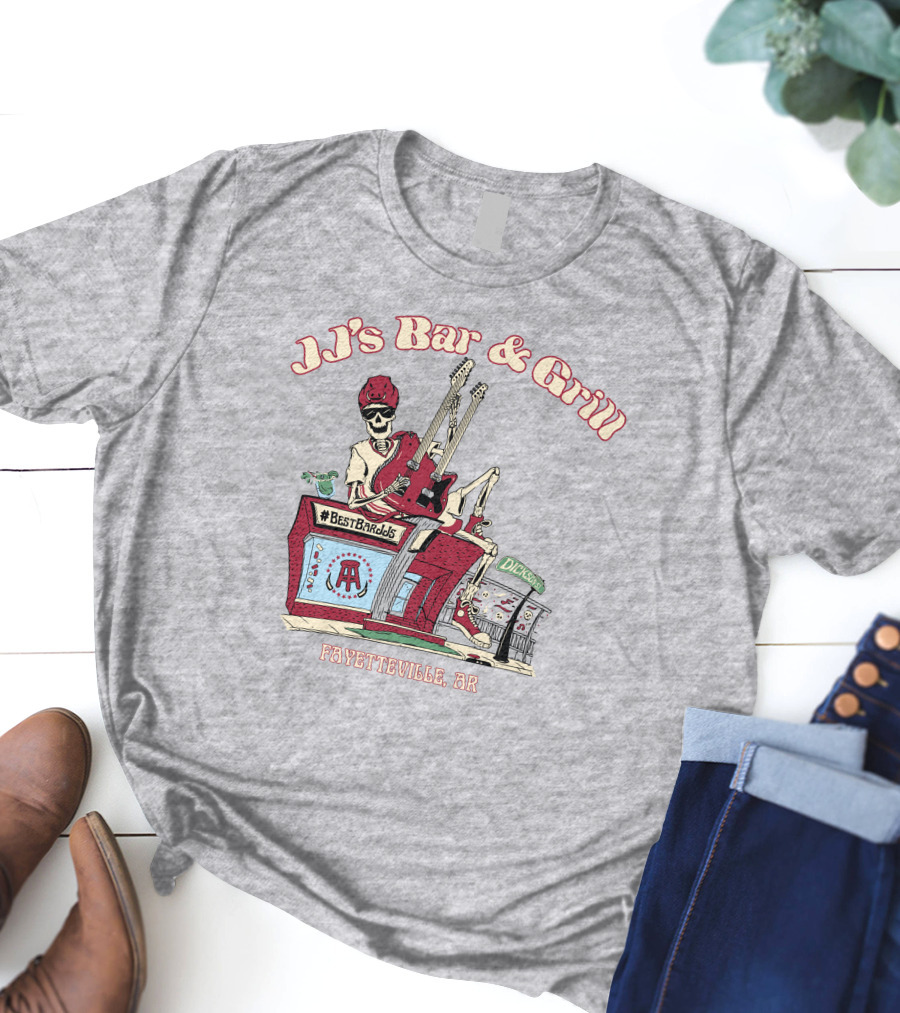 JJ's Bar And Grill Fayetteville AR Best Barstools Skeleton Playing Guitar T-Shirt