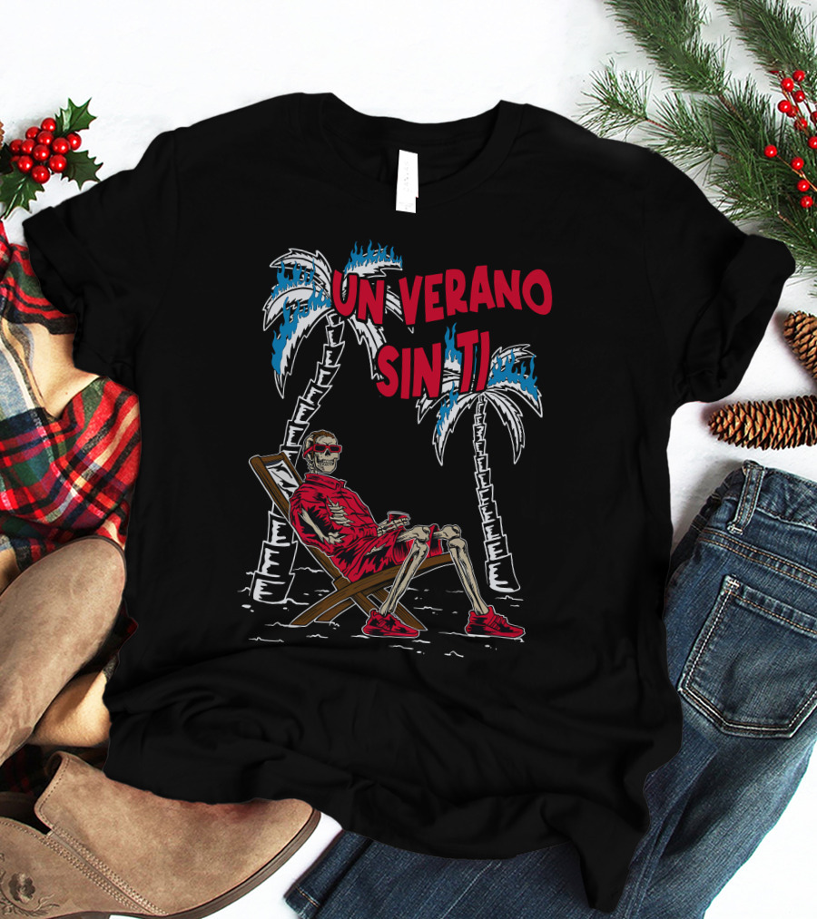 Bad Bunny Un Verano Sin Ti Skeleton On Lounge Chair With Palm Trees T-Shirt