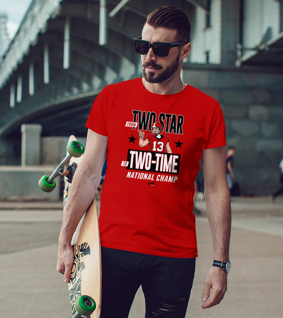 From Two Star To Two-Time National Champ Football Player Number 13 T-Shirt