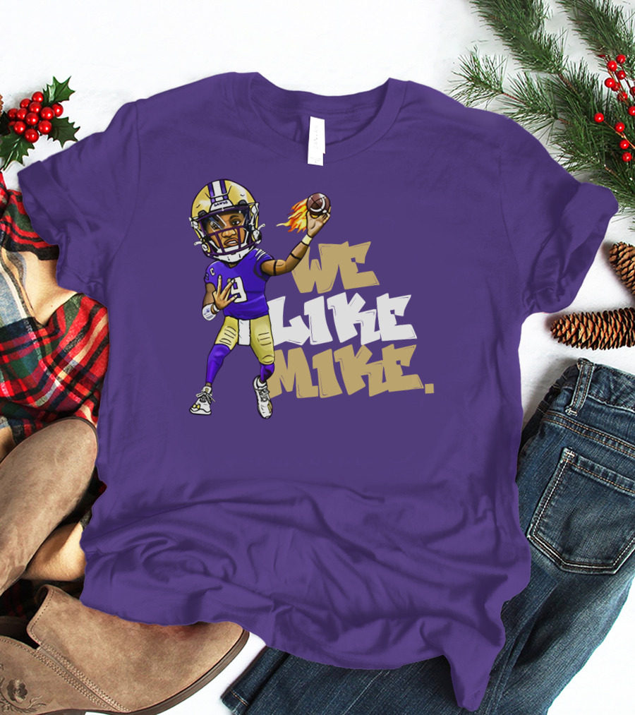 We Like Mike Football Character In Purple And Gold Gear Holding Flaming Ball T-Shirt