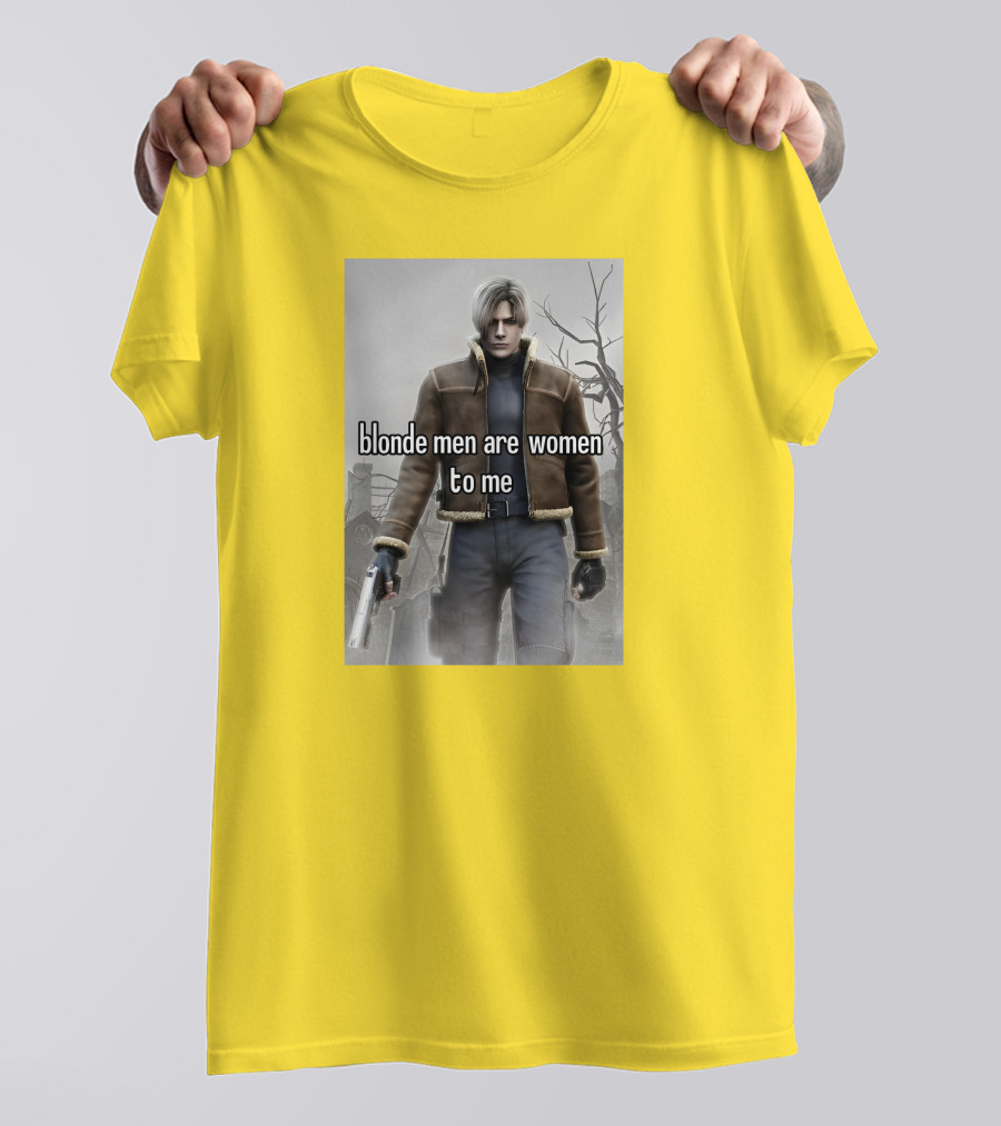 Blonde Men Are Women To Me Resident Video Game Character Brown Jacket Gun T-Shirt