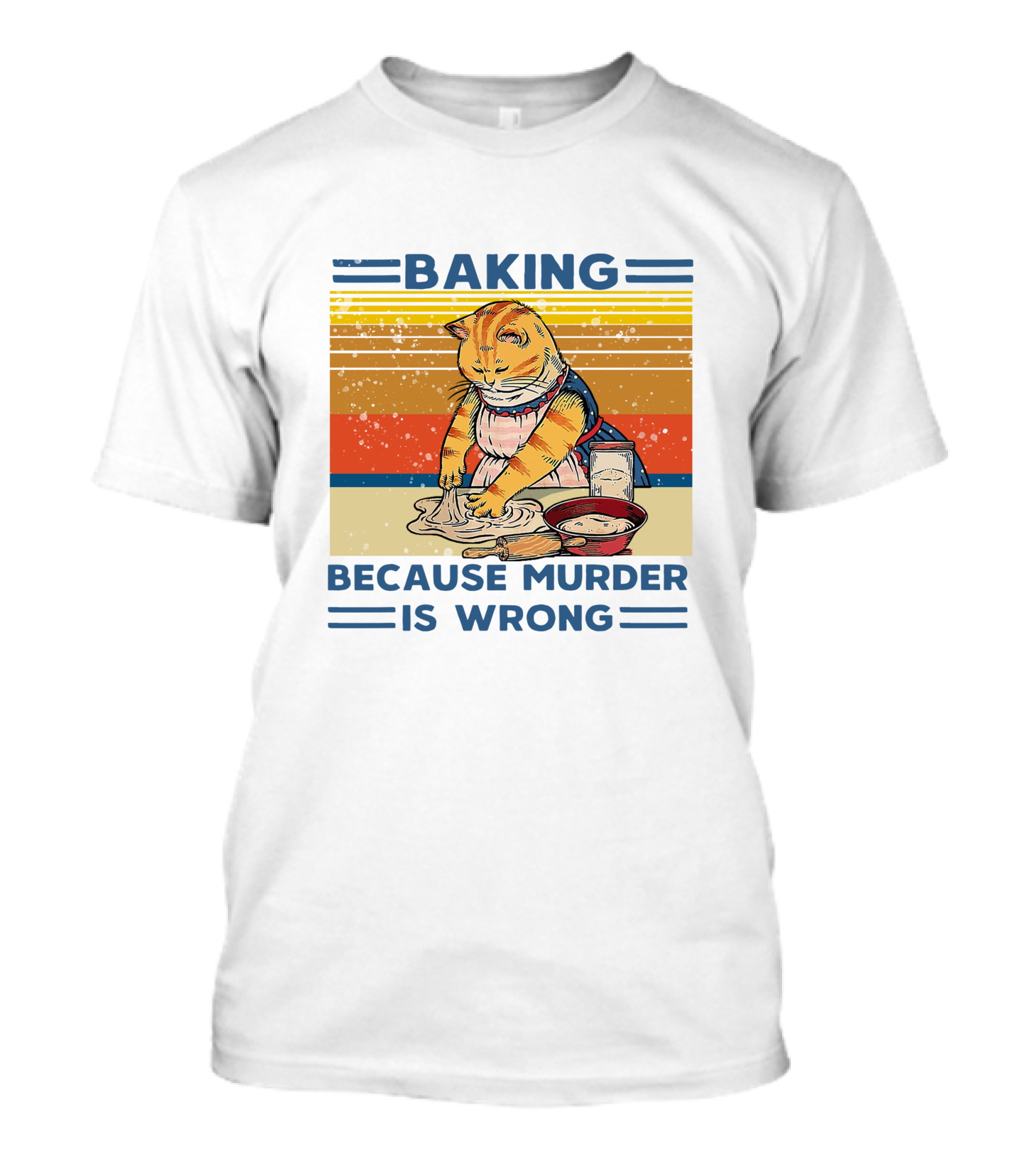 Baking Because Murder Is Wrong Cat Retro Style Nigel Simmonds T-Shirt