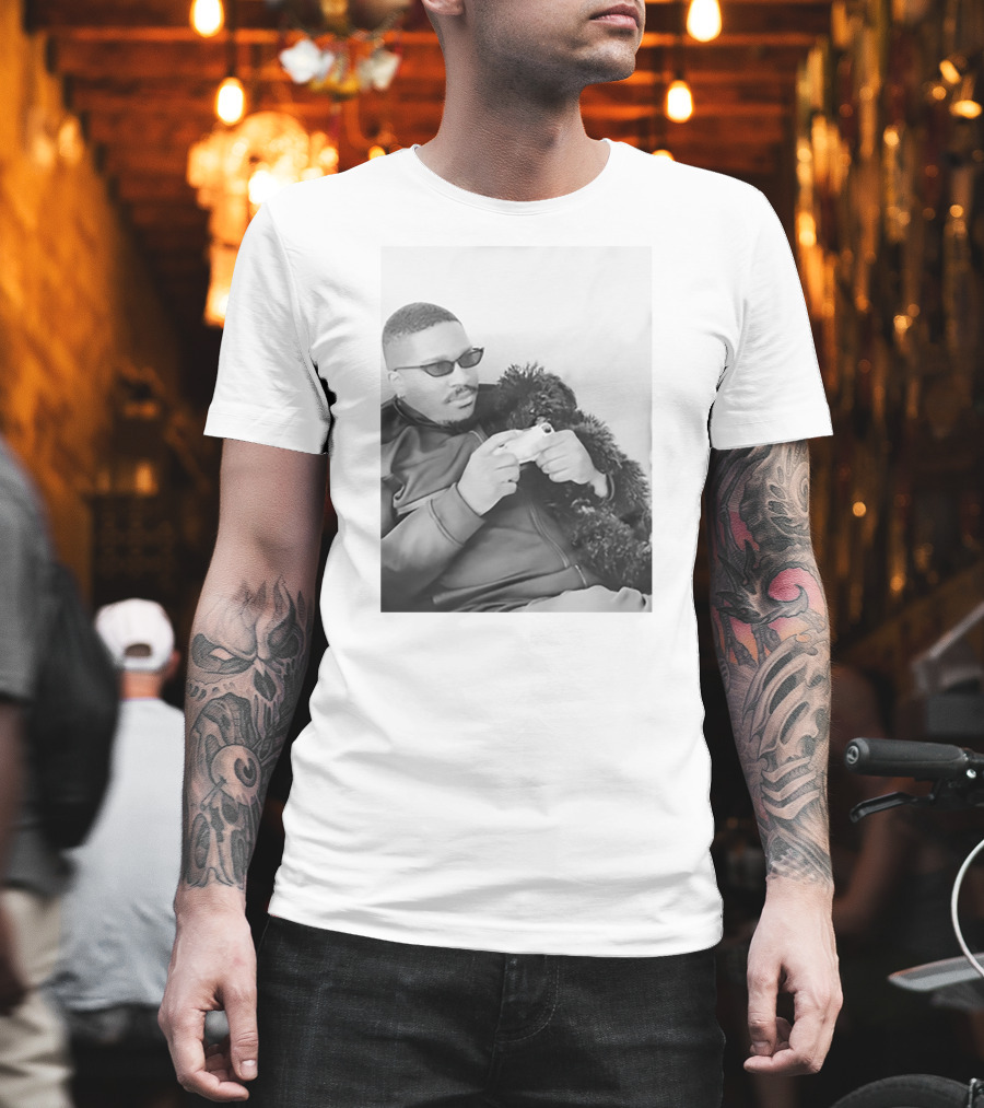 Father's Tiny Shades Relaxing With Pet On Couch T-Shirt