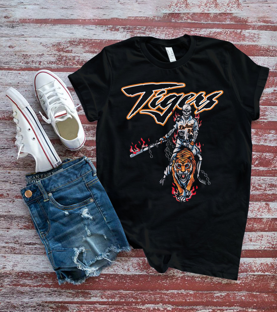 Detroit Tigers Cade Cunningham Flaming Rider And Tiger T-Shirt