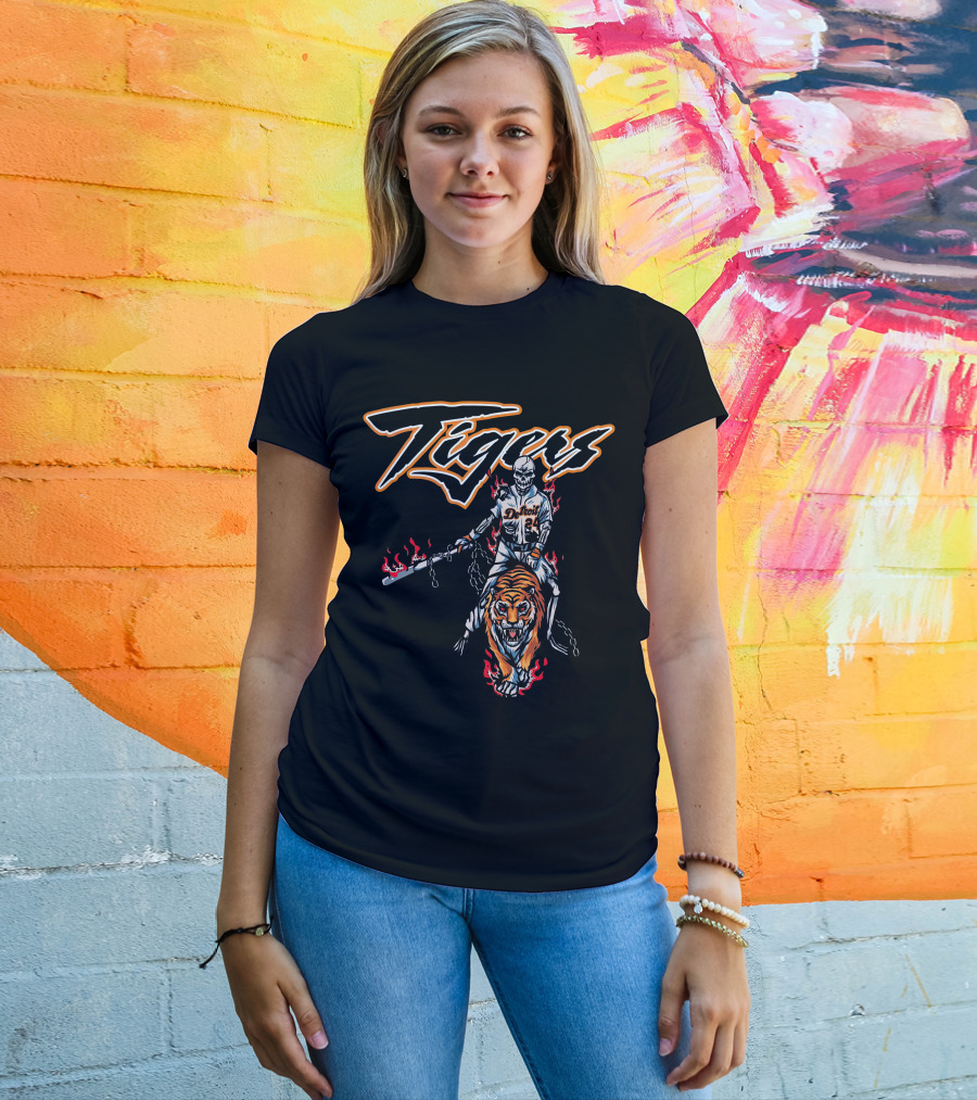 Detroit Tigers Cade Cunningham Flaming Rider And Tiger T-Shirt