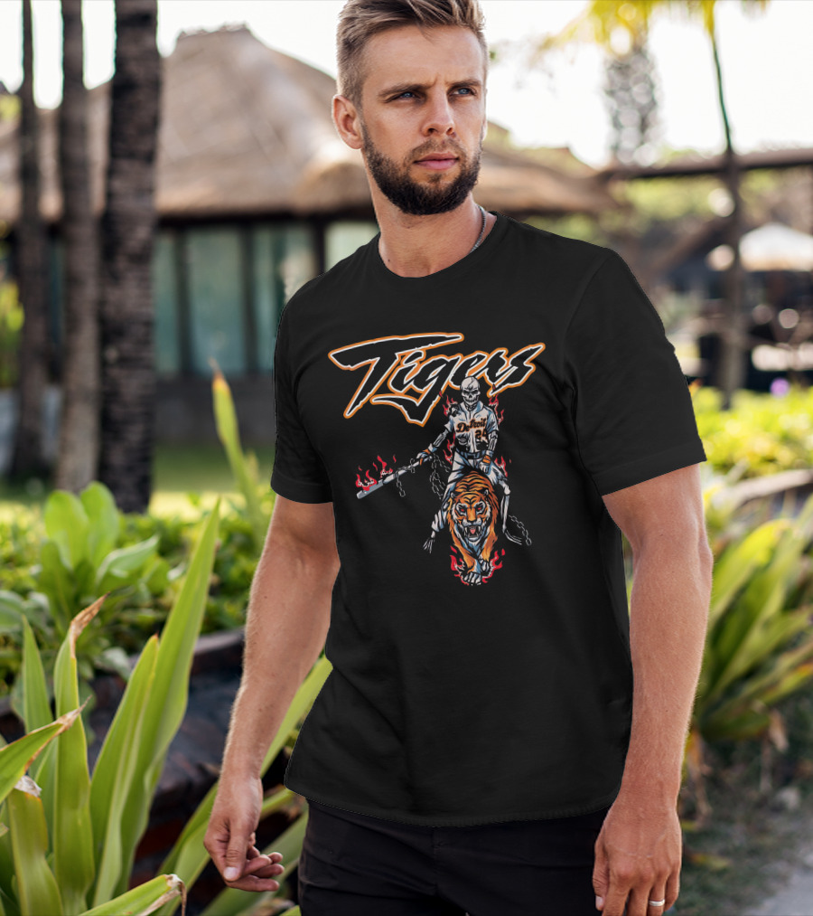 Detroit Tigers Cade Cunningham Flaming Rider And Tiger T-Shirt