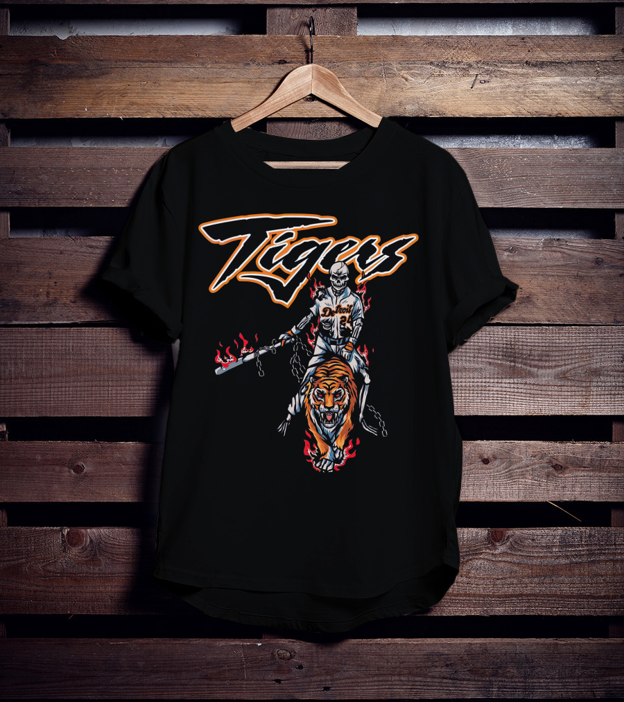 Detroit Tigers Cade Cunningham Flaming Rider And Tiger T-Shirt