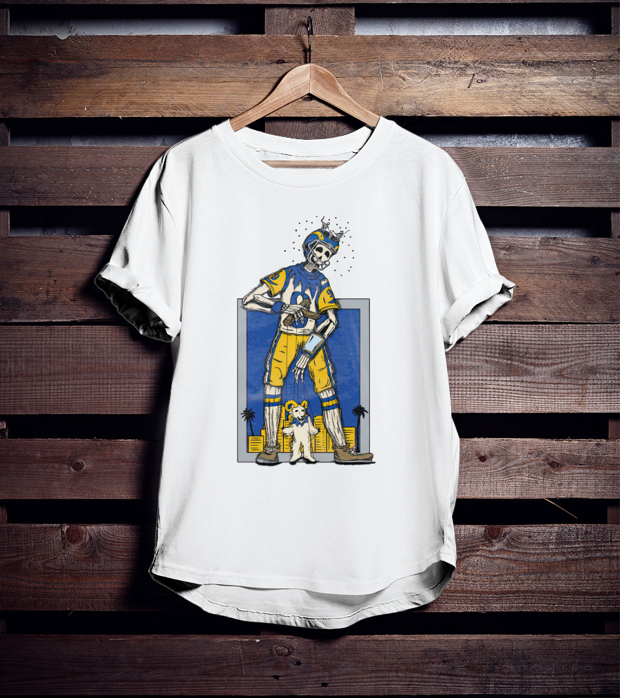 LA Skeleton Football Player Blue Gold Dog Helmet Cityscape T-Shirt