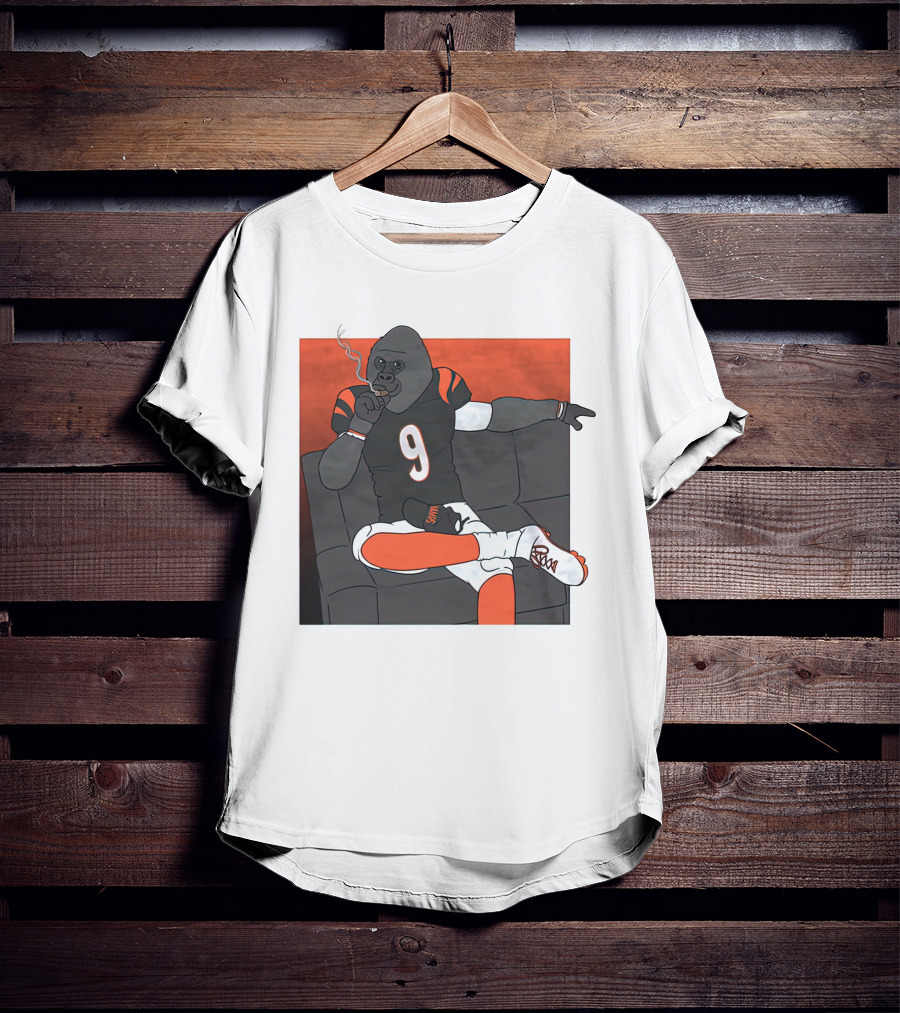 Harambe Smoking Gorilla Wearing Number 9 Jersey Sitting On Couch T-Shirt