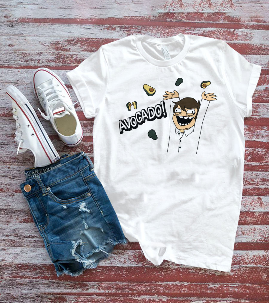 AVOCADO Enthusiastic Cartoon Celebration With Flying Avocados T-Shirt