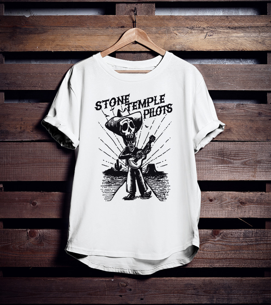 STONE TEMPLE PILOTS Skeleton Cowboy Playing Guitar Desert Scene T-Shirt
