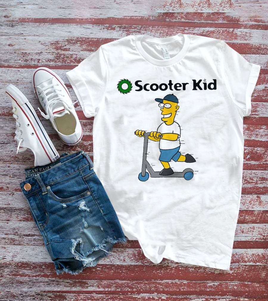 Scooter Kid Cartoon Character Riding Fun T-Shirt