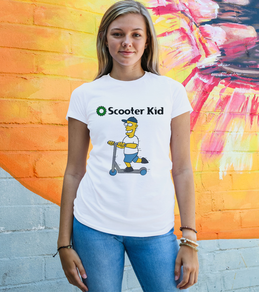 Scooter Kid Cartoon Character Riding Fun T-Shirt