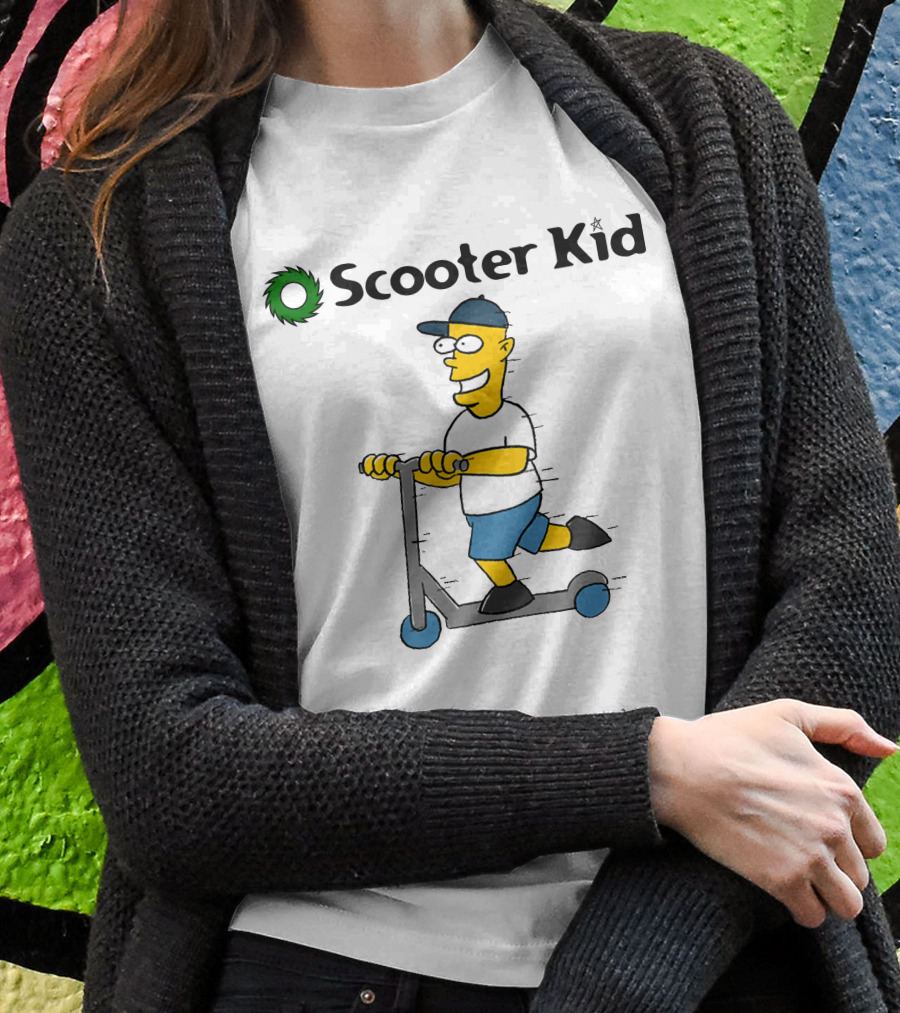 Scooter Kid Cartoon Character Riding Fun T-Shirt