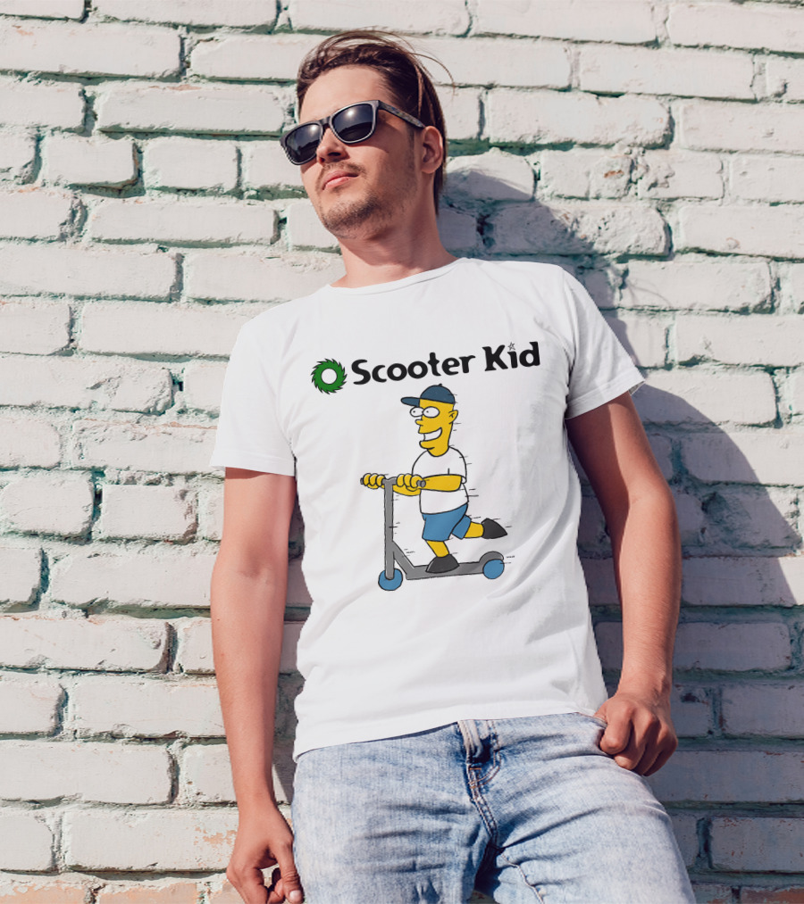 Scooter Kid Cartoon Character Riding Fun T-Shirt