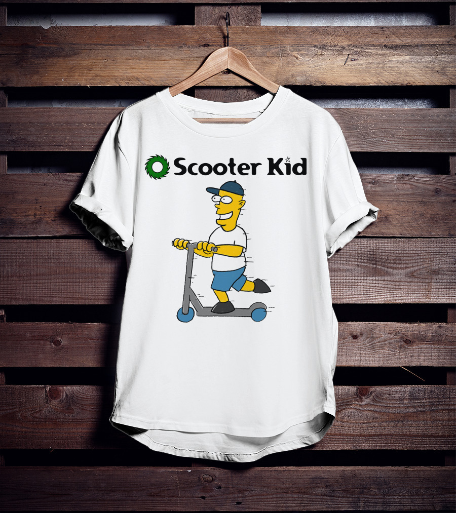 Scooter Kid Cartoon Character Riding Fun T-Shirt