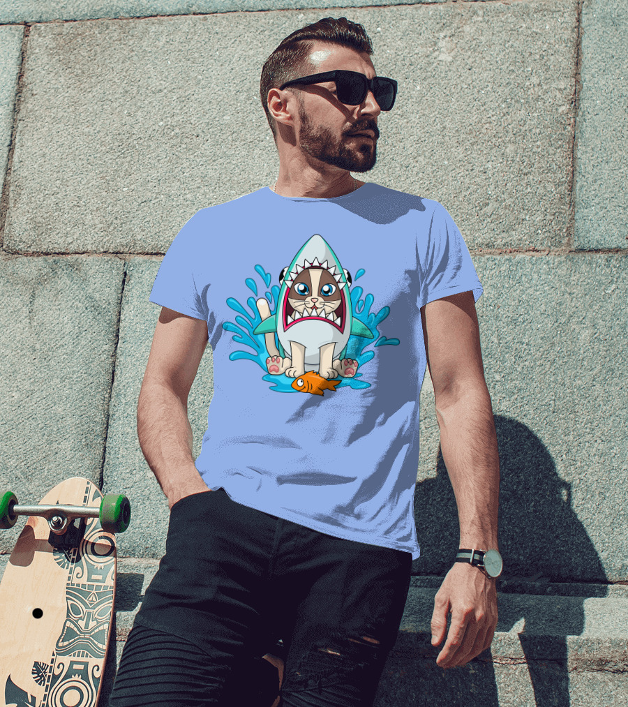 Inquisitormaster Merch Cute Cat Shark Splash Fish T-Shirt