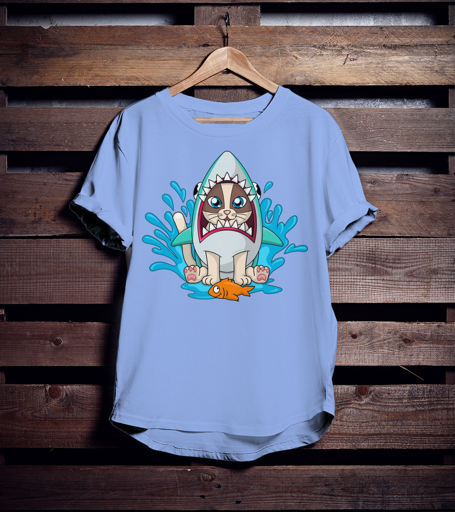 Inquisitormaster Merch Cute Cat Shark Splash Fish T-Shirt