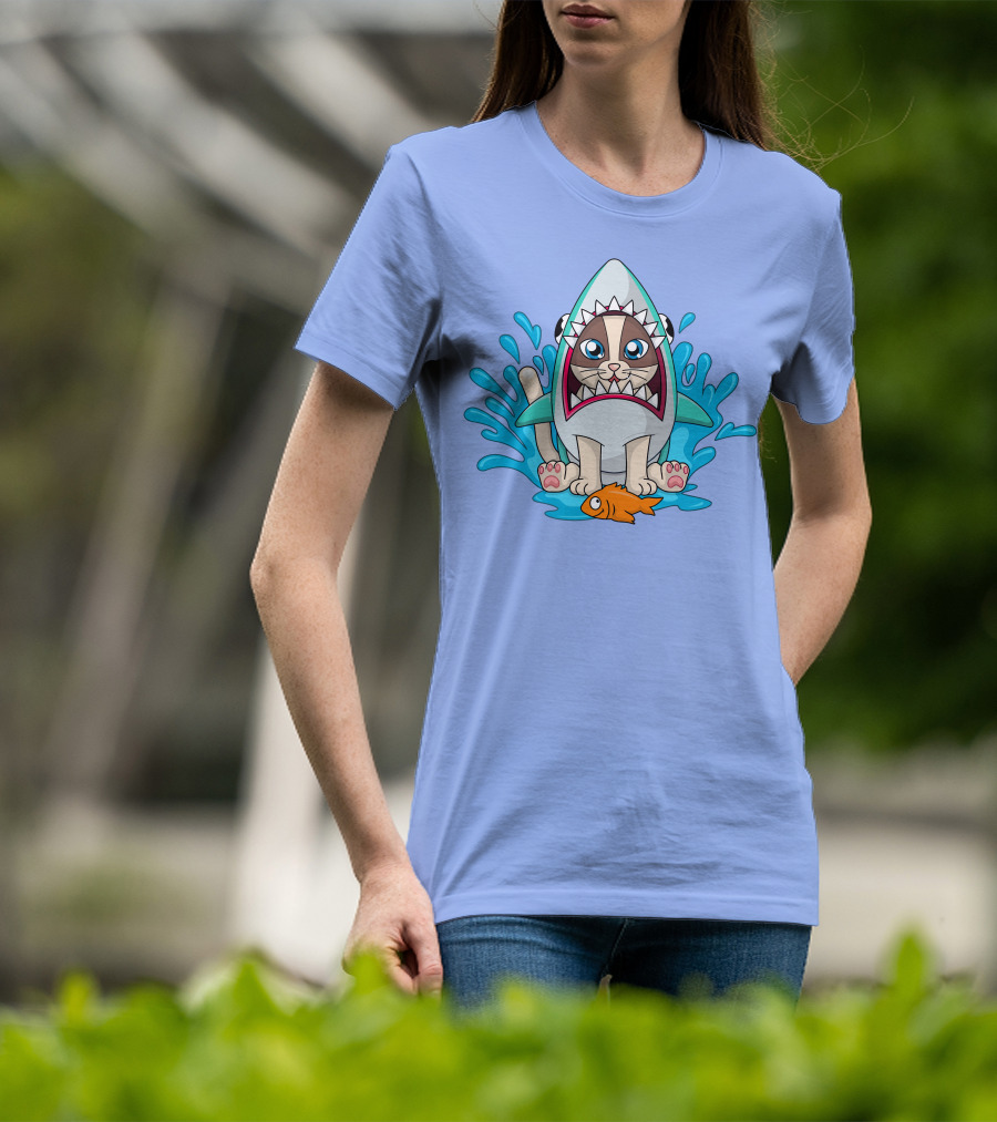 Inquisitormaster Merch Cute Cat Shark Splash Fish T-Shirt