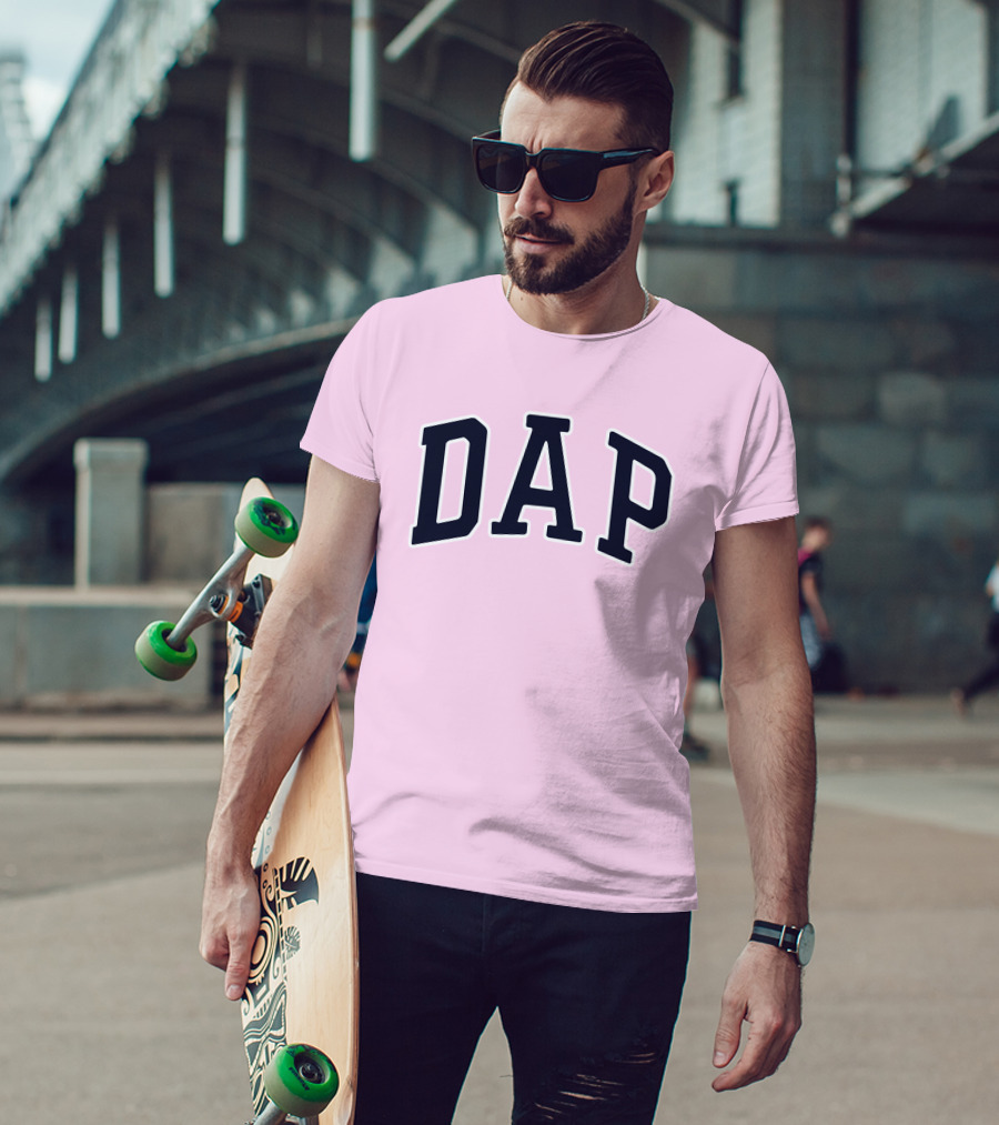 Dap College Style Athletic Lettering Pink Background T-Shirt