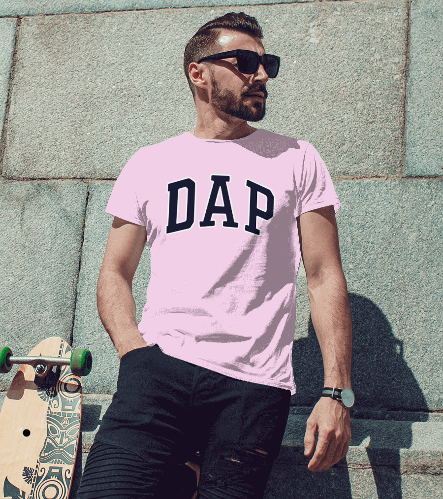 Dap College Style Athletic Lettering Pink Background T-Shirt