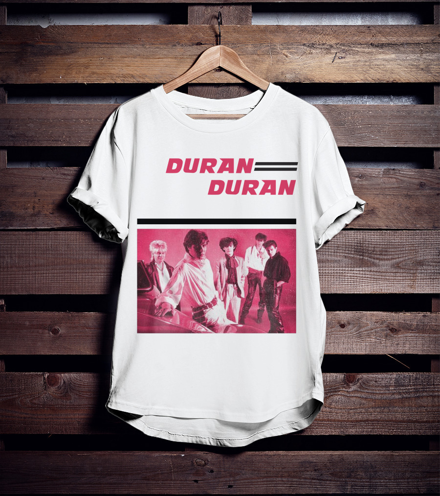 Duran Duran Band Photo With Stylized Logo And Pink Tone T-Shirt