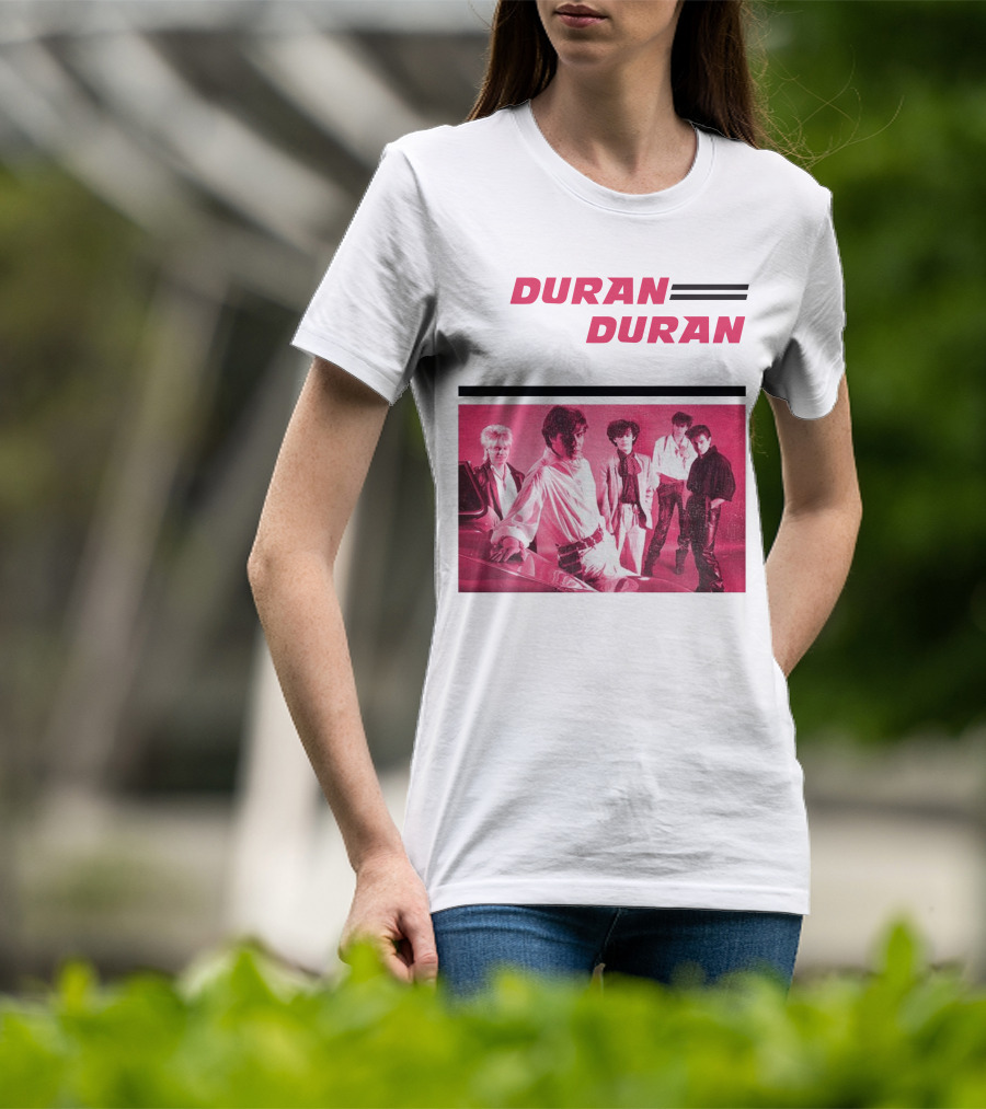 Duran Duran Band Photo With Stylized Logo And Pink Tone T-Shirt