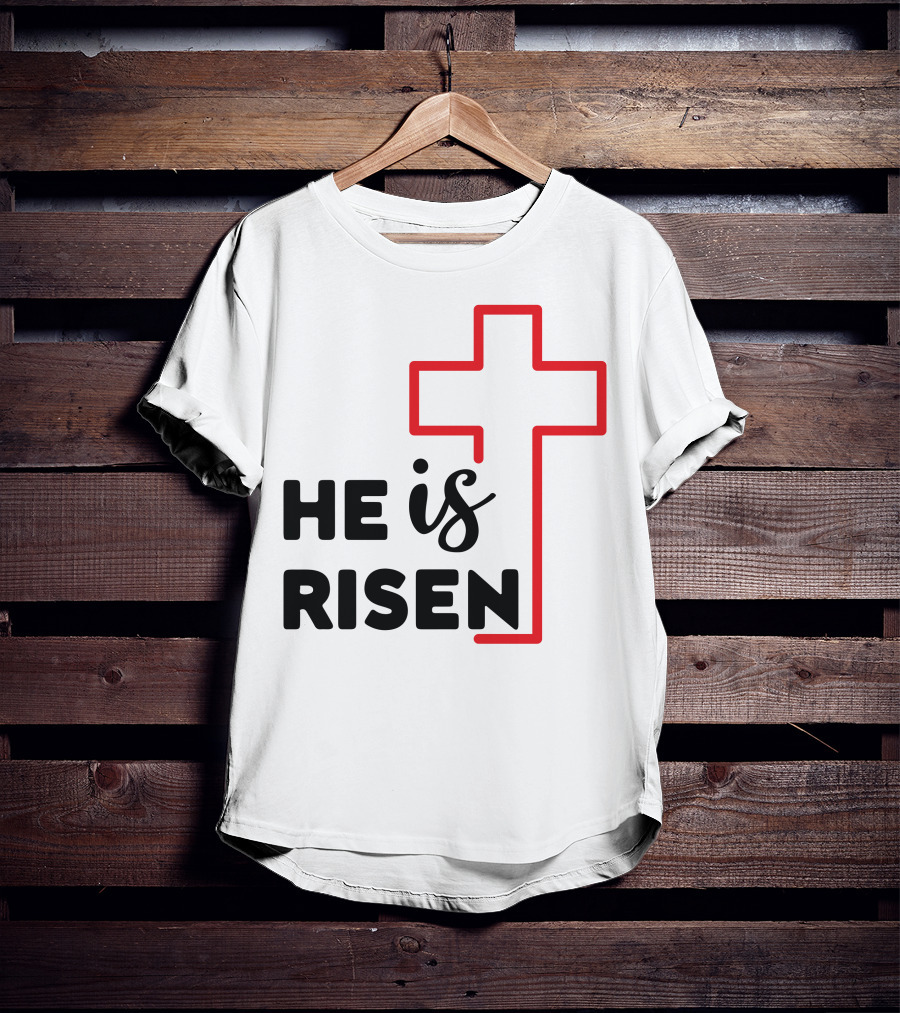 HE IS RISEN Cross Outline T-Shirt