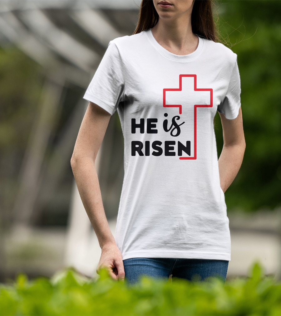 HE IS RISEN Cross Outline T-Shirt