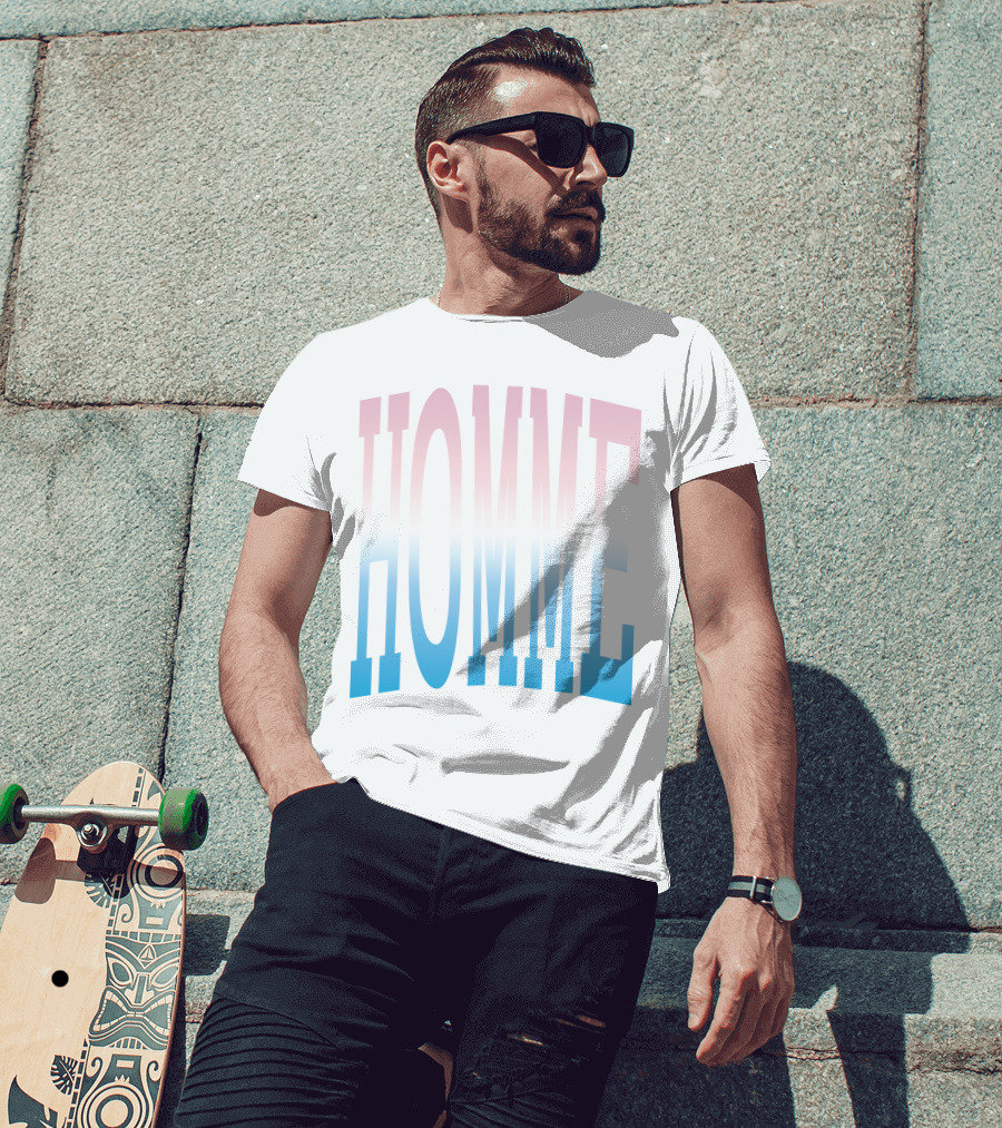Homme Femme Pink Blue Gradient Text T-Shirt