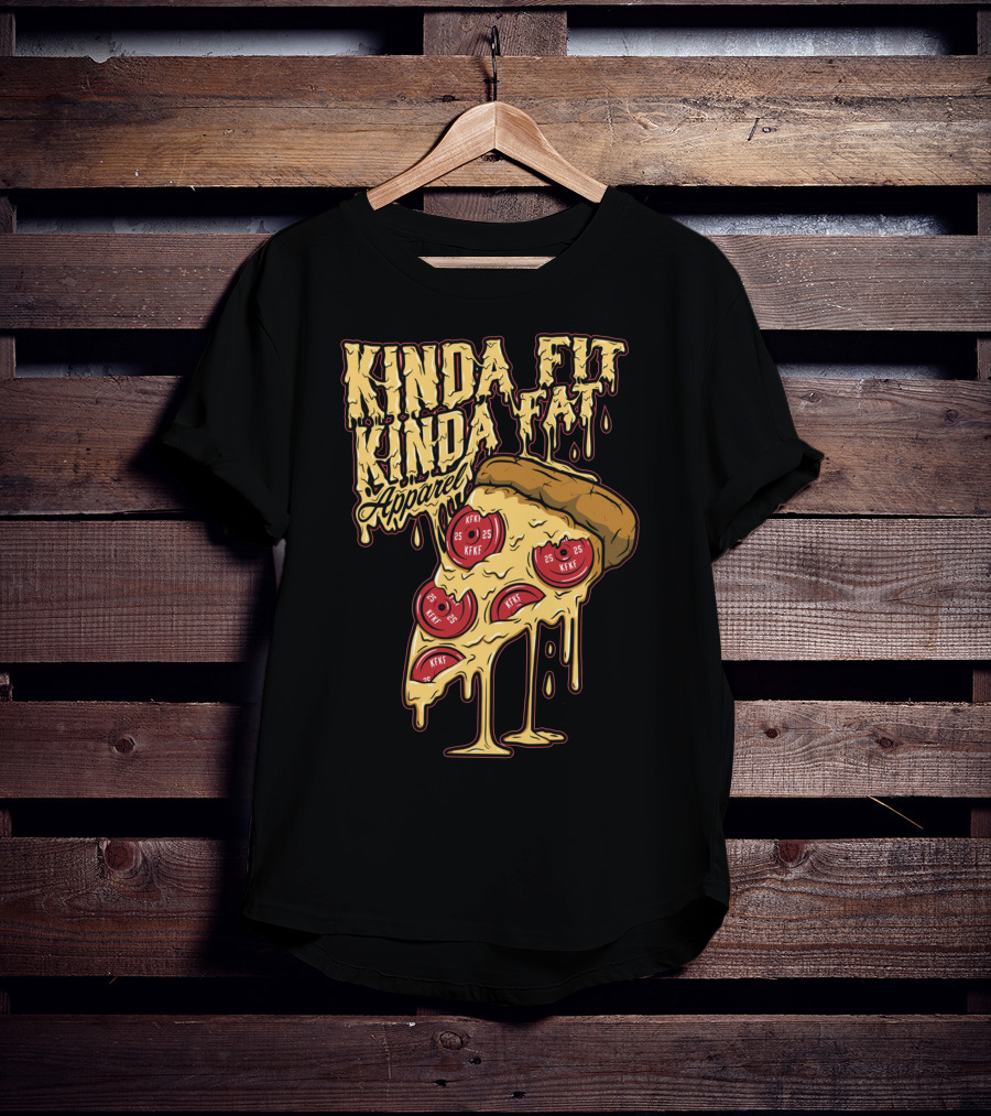 Kinda Fit Kinda Fat Apparel Melting Pizza Slice With Pepperoni Weights T-Shirt