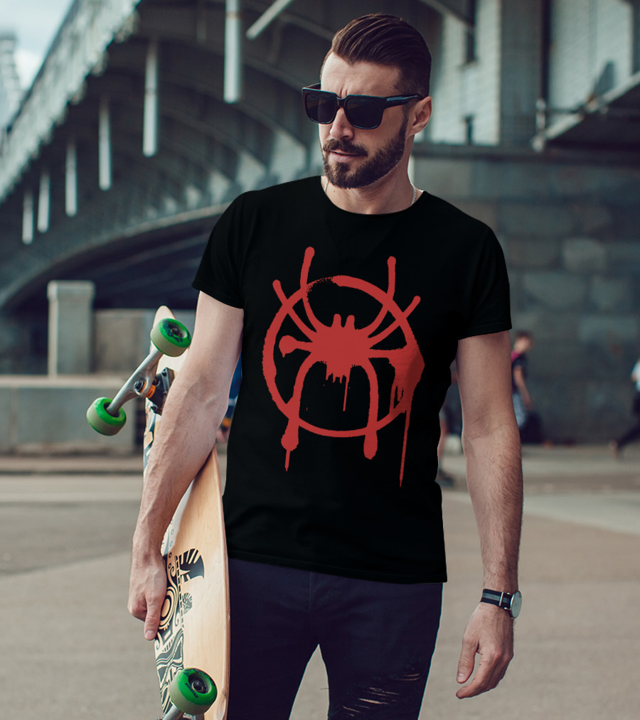 Miles Morales Spider-Verse Logo Dripping Red Graffiti T-Shirt