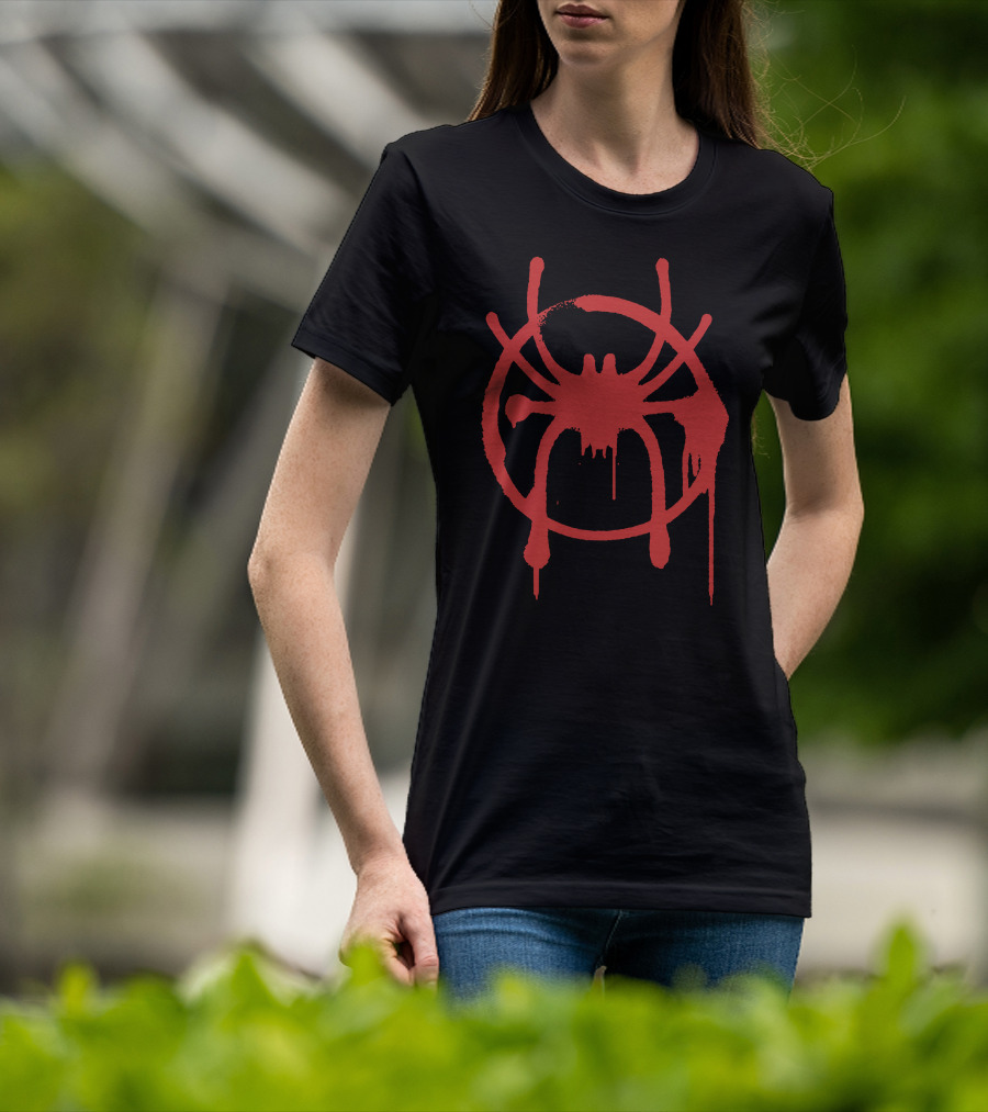 Miles Morales Spider-Verse Logo Dripping Red Graffiti T-Shirt